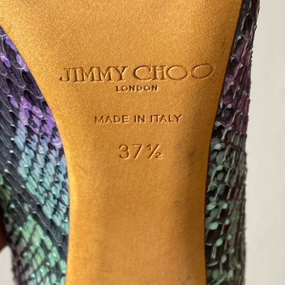 JimmyChoo Two Tone Python Leather Quaker Elaphe Open Toe Sandals Size 37.5